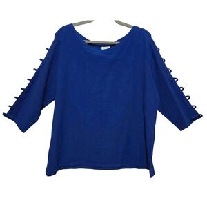 Drawstrings of Malibu Women's XL Blue Cotton Ladder Sleeve Top Made in USA